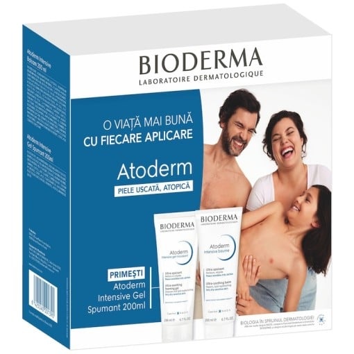 Pachet balsam Atoderm Intensive 200ml + Gel spumant Atoderm Intensive 200ml, Bioderma
