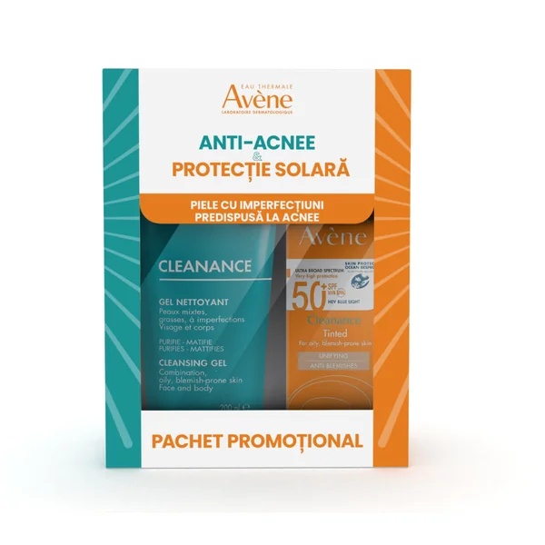 Pachet Gel de curatare pentru ten cu tendinta acneica Cleanance 200ml + Crema de fata nuantatoare cu protectie solara Cleanance Triasorb SPF50+ 50ml,