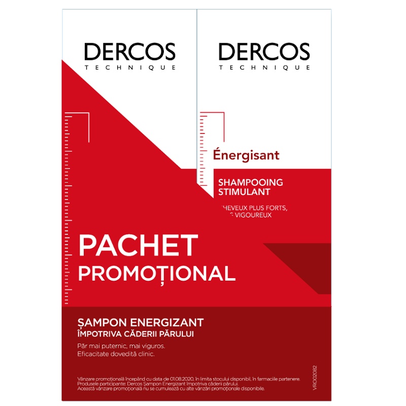 Pachet Sampon energizant impotriva caderii parului cu Aminexil Dercos Energy+, 200 ml + 200 ml, Vichy