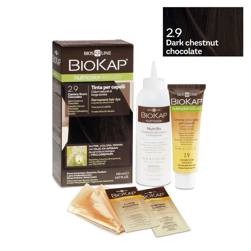 Vopsea permanenta pentru par Nutricolor Delicato, nuanta Dark Chestnut Chocolate 2.9, 140 ml, Biokap