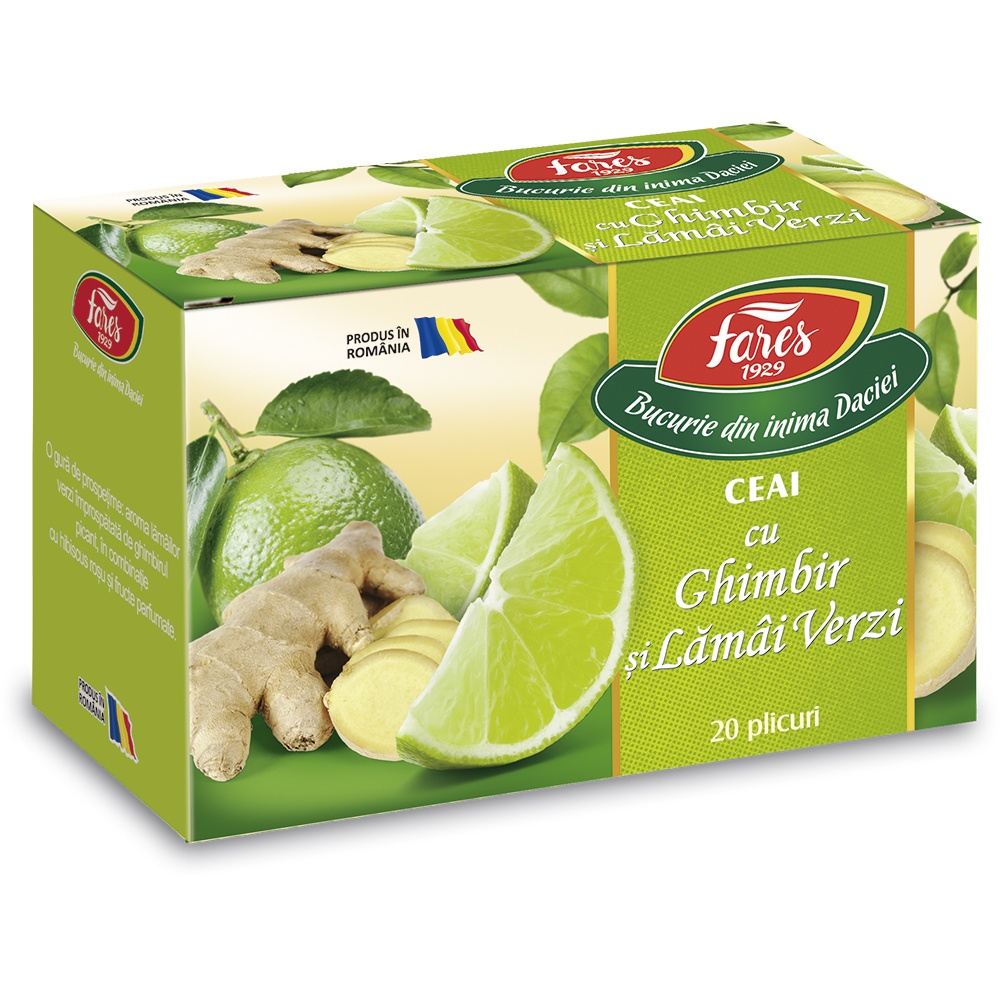 Ceai de ghimbir si lamai verzi, 20 plicuri, Fares