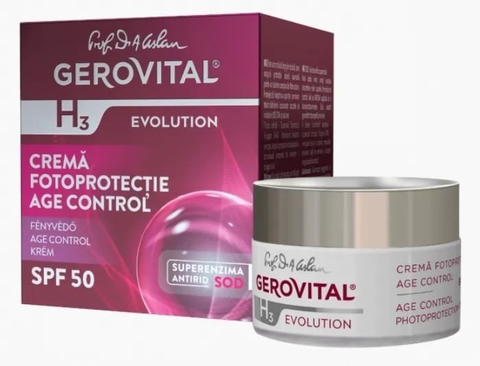 Crema antirid H3 Evolution Age Control cu fotoprotecție SPF50, 50 ml, cod 2080, Gerovital