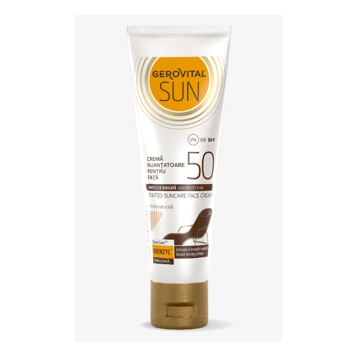 Crema nuantatoare pentru fata cu protectie solara SPF50, 50ml, Gerovital Sun