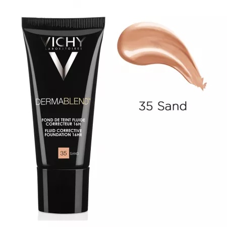 Fond de ten corector fluid rezistenta 16h ten normal sau uscat Dermablend, Nuanta 35 Sand, 30 ml, Vichy