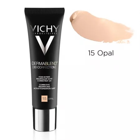 Fond de ten corector pentru ten gras cu tendinta acneica Nuanta 15 Opal Dermablend 3D Correction, 30 ml, Vichy Proprietati: