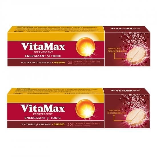 Pachet Energizant și Tonic efervescent, 20 + 20 comprimate, Vitamax
