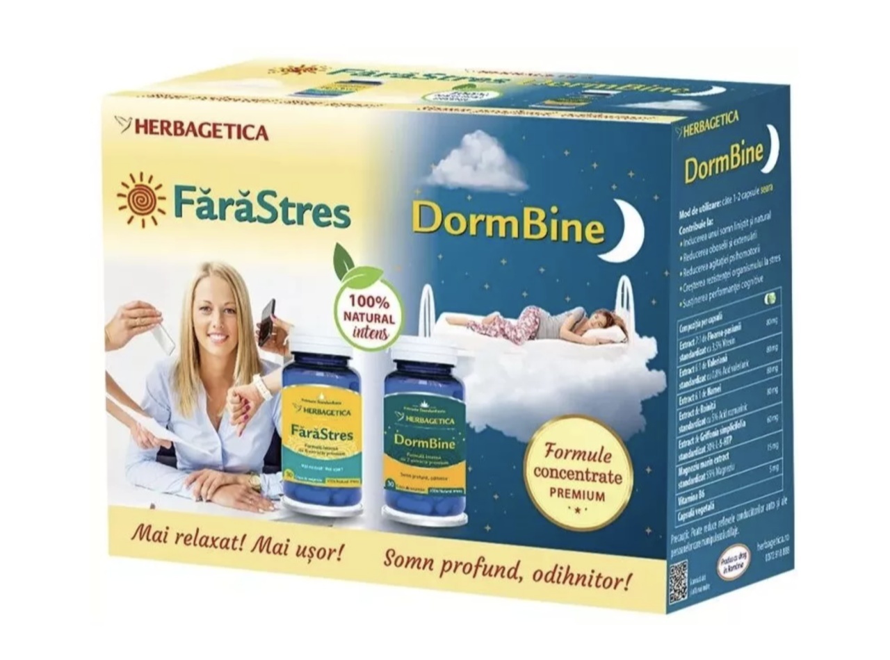 Pachet Fara stres Dorm bine, 30 capsule + 30 capsule, Herbagetica