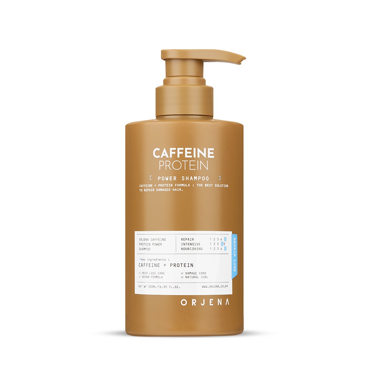 Sampon cu cafeina si proteine vegetale, 500ml, Orjena