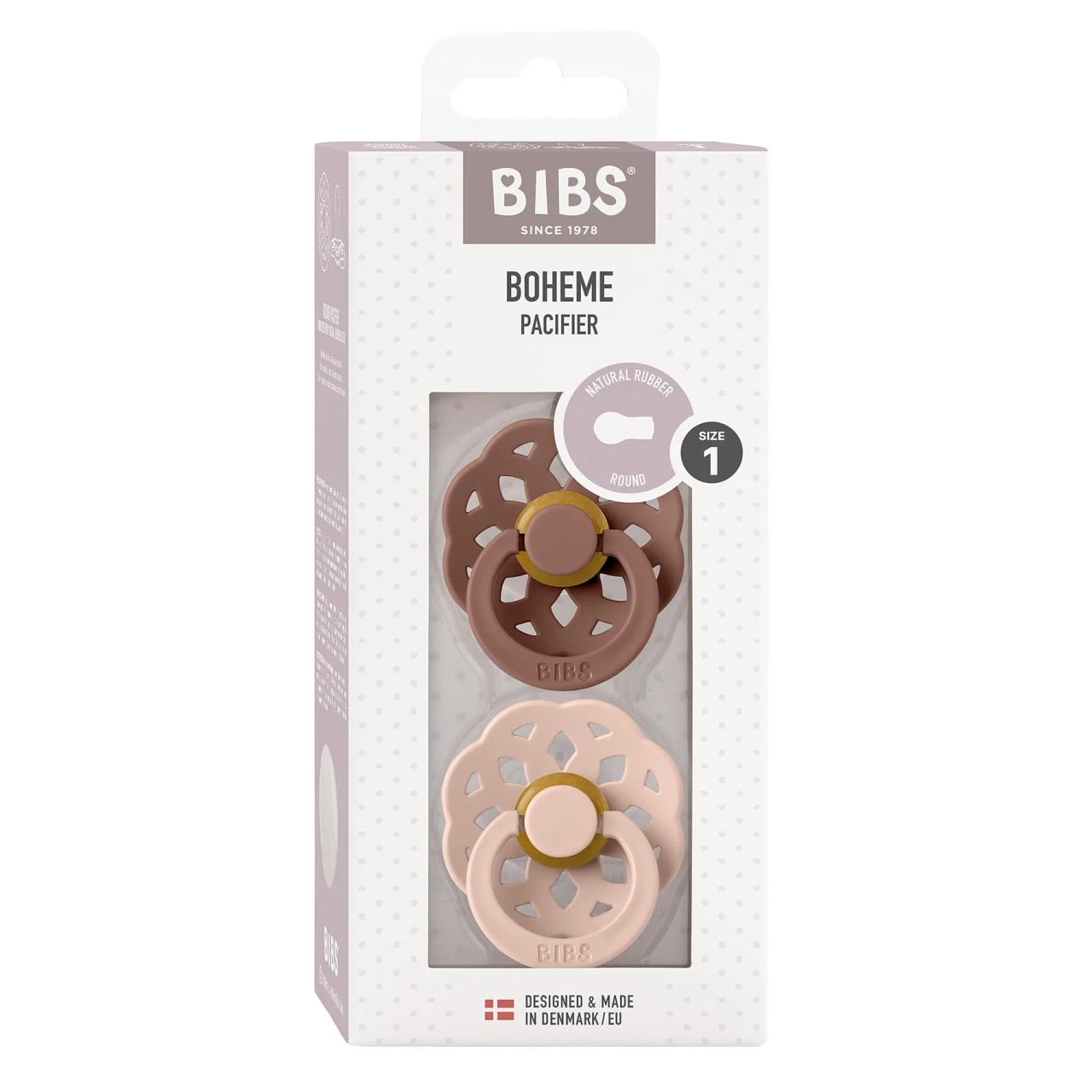 Set 2 Suzete Boheme Latex, tetina rotundă, 0 Luni+, Blush / Woodchuck, Bibs