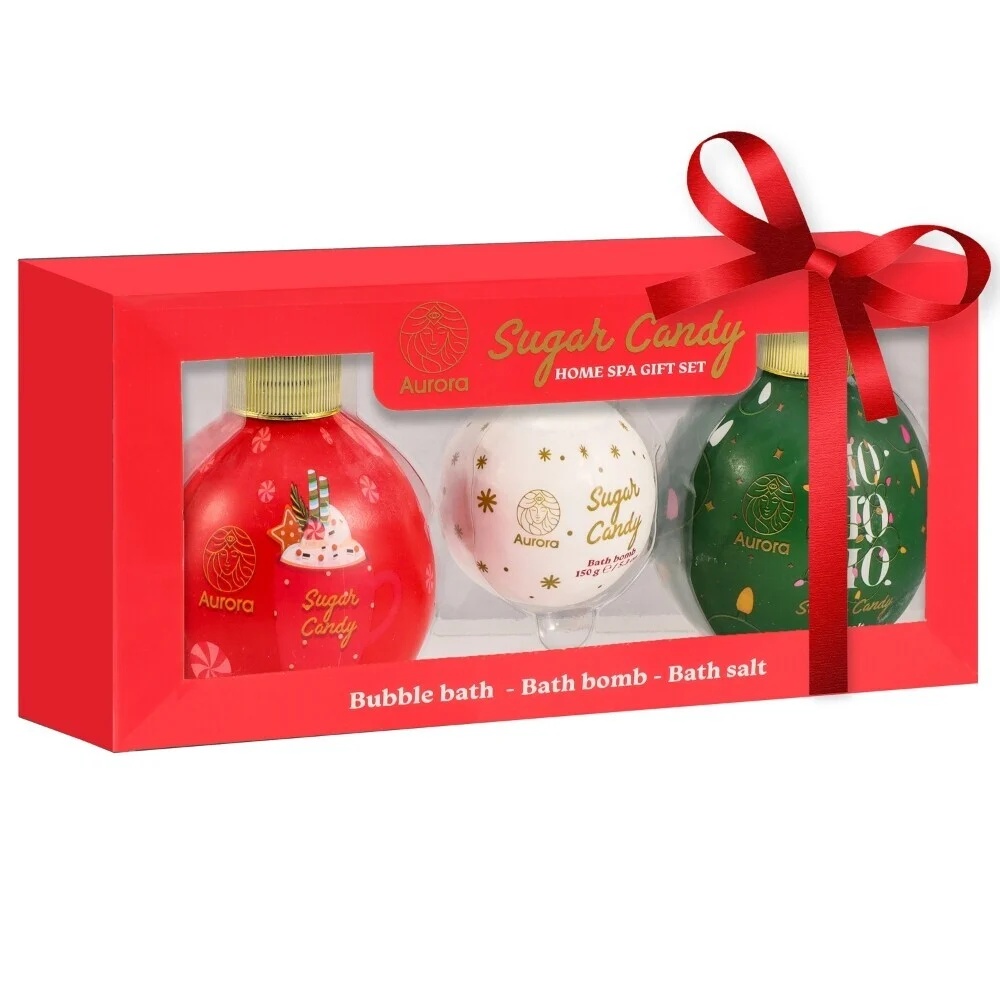 Set Sare de baie SUGAR CANDY HOT CHERRY, aroma de cirese, 3 piese, Aurora