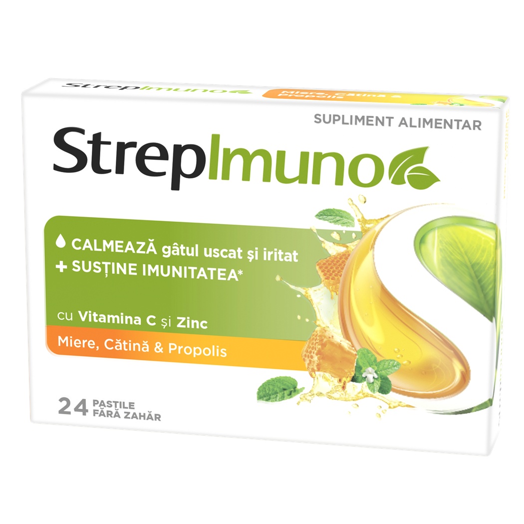 StrepImuno cu miere, catina si propolis fara zahar, 24 comprimate de supt, Reckitt