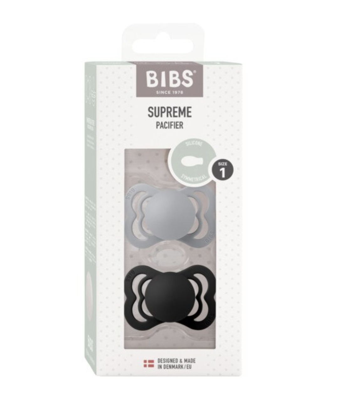 Suzete din silicon cu tetina simetrica, Supreme, 0 luni+ Cloud - Black, 2 bucati, Bibs 160341