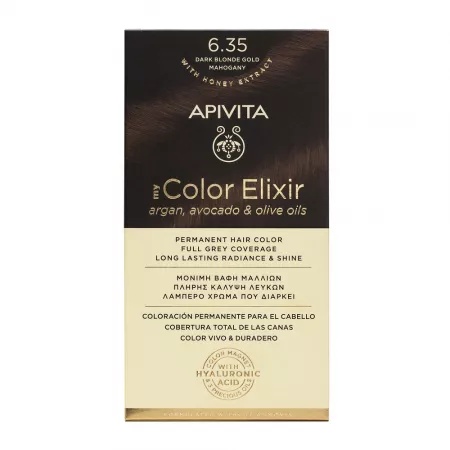 Vopsea de par My Color Elixir, Dark Blonde Gold Mahogany N6.35, 155 ml, Apivita