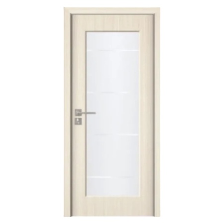 Usa Interior din MDF Novo Doors ND110-1, Cadru din Lemn Masiv, Geam Sablat, KIT COMPLET, Toc , Manere si balamale incluse (Culoare: Crem, Dimensiune: 80 cm, Maner: Standard, Toc: Reglabil 30 cm)