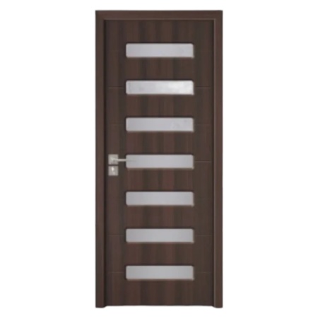 Usa Interior din MDF Novo Doors ND318, Cadru din Lemn Masiv, Geam Sablat, KIT COMPLET, Toc , Manere si balamale incluse (Culoare: Wenge, Dimensiune: 80 cm, Maner: Patrat argintiu crom, Toc: Reglabil 30 cm)