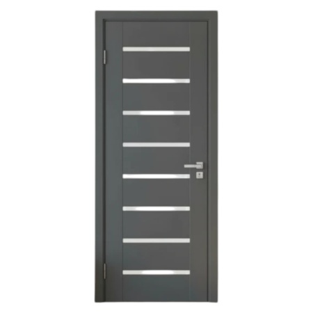 Usa Interior din MDF Novo Doors ND11 LUX PREMIUM, Cadru din Lemn Masiv, KIT COMPLET, Toc Reglabil de 10 CM INCLUS, Plinta pe Ambele Parti (Culoare: Gri Antracit, Dimensiune: 80 cm, Toc: Reglabil 10 cm, Maner: Patrat auriu inchidere magnetica)