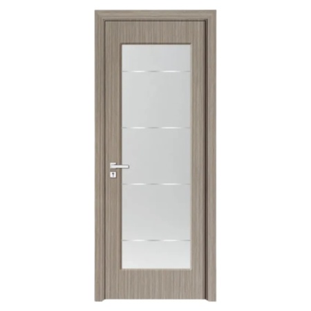 Usa Interior din MDF Novo Doors ND110-1, Cadru din Lemn Masiv, Geam Sablat, KIT COMPLET, Toc , Manere si balamale incluse (Culoare: Gri, Dimensiune: 60 cm, Maner: Standard, Toc: Reglabil 10 cm)