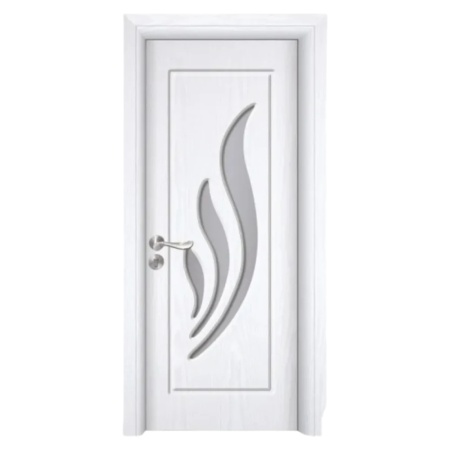 Usa Interior din MDF Novo Doors ND310, Cadru din Lemn Masiv, Geam Sablat, KIT COMPLET, Toc , Manere si balamale incluse (Culoare: Alb, Dimensiune: 70 cm, Maner: Patrat argintiu crom, Toc: Reglabil 30 cm)