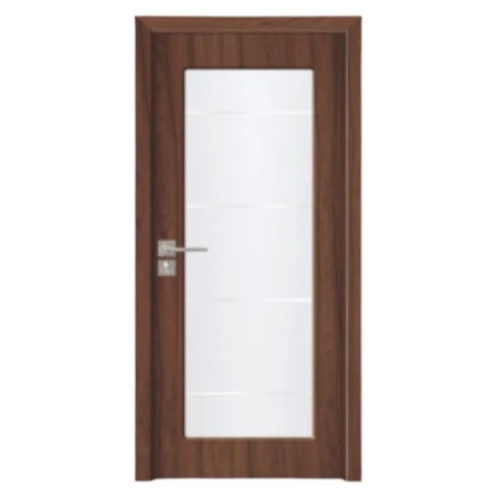 Usa Interior din MDF Novo Doors ND110-1, Cadru din Lemn Masiv, Geam Sablat, KIT COMPLET, Toc , Manere si balamale incluse (Culoare: Nuc, Dimensiune: 80 cm, Maner: Standard, Toc: Reglabil 30 cm)