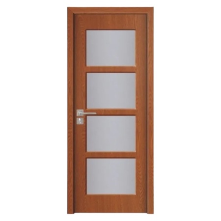 Usa Interior din MDF Novo Doors ND317, Cadru din Lemn Masiv, Geam Sablat, KIT COMPLET, Toc , Manere si balamale incluse (Culoare: Stejar Auriu, Dimensiune: 80 cm, Maner: Patrat argintiu crom, Toc: Reglabil 30 cm)