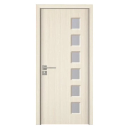 Usa Interior din MDF Novo Doors ND319, Cadru din Lemn Masiv, Geam Sablat, KIT COMPLET, Toc , Manere si balamale incluse (Culoare: Crem, Dimensiune: 80 cm, Maner: Standard, Toc: Fix)