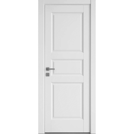 Usa Interior din MDF Novo Doors ND18 LUX PREMIUM, Cadru din Lemn Masiv, KIT COMPLET, Toc Reglabil de 10 CM INCLUS, Plinta pe Ambele Parti (Culoare: Alb mat, Dimensiune: 60 cm, Maner: Patrat argintiu crom, Toc: Reglabil 10 cm)