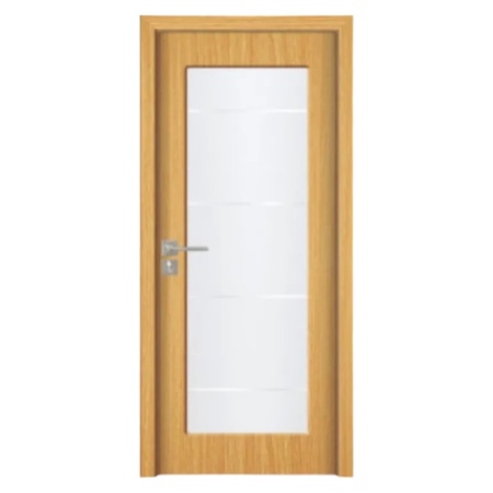 Usa Interior din MDF Novo Doors ND110-1, Cadru din Lemn Masiv, Geam Sablat, KIT COMPLET, Toc , Manere si balamale incluse (Culoare: Stejar Deschis, Dimensiune: 80 cm, Maner: Patrat negru inchidere magnetica, Toc: Fix)