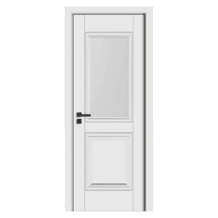 Usa Interior din MDF Novo Doors ND13 LUX PREMIUM, Cadru din Lemn Masiv, KIT COMPLET, Toc Reglabil de 10 CM INCLUS, Plinta pe Ambele Parti (Culoare: Alb mat, Dimensiune: 80 cm, Toc: Reglabil 30 cm, Maner: Patrat auriu inchidere magnetica)