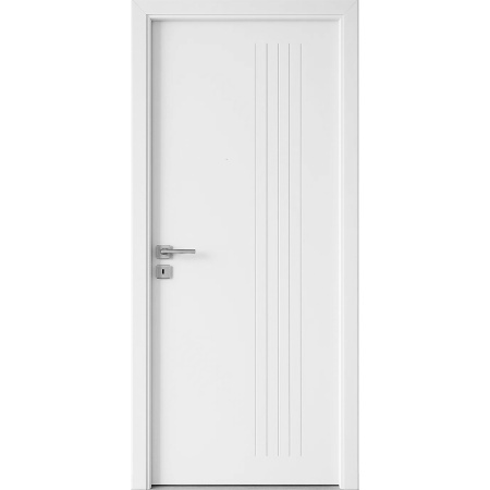 Usa Interior din MDF Novo Doors ND19 LUX PREMIUM, Cadru din Lemn Masiv, KIT COMPLET, Toc Reglabil de 10 CM INCLUS, Plinta pe Ambele Parti (Culoare: Alb mat, Dimensiune: 70 cm, Maner: Patrat argintiu crom, Toc: Reglabil 30 cm)
