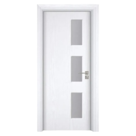 Usa Interior din MDF Novo Doors ND316, Cadru din Lemn Masiv, Geam Sablat, KIT COMPLET, Toc , Manere si balamale incluse (Culoare: Alb, Dimensiune: 70 cm, Maner: Patrat argintiu crom, Toc: Fix)