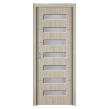 Usa Interior din MDF Novo Doors ND318, Cadru din Lemn Masiv, Geam Sablat, KIT COMPLET, Toc , Manere si balamale incluse (Culoare: Gri deschis, Dimensiune: 80 cm, Toc: Reglabil 10 cm, Maner: Patrat auriu inchidere magnetica)