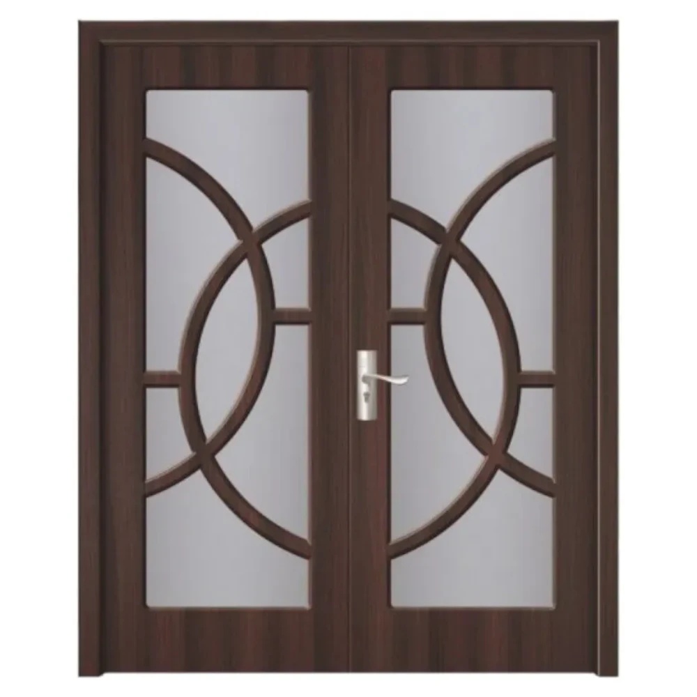 Mărește imaginea pentru Usa Dubla de Interior din MDF Novo Doors ND220, Geam Sablat, Cadru din Lemn Masiv, KIT COMPLET, Toc , Manere si balamale incluse (Culoare: Wenge, Dimensiune: 120 cm, Maner: Patrat argintiu crom, Toc: Fix)