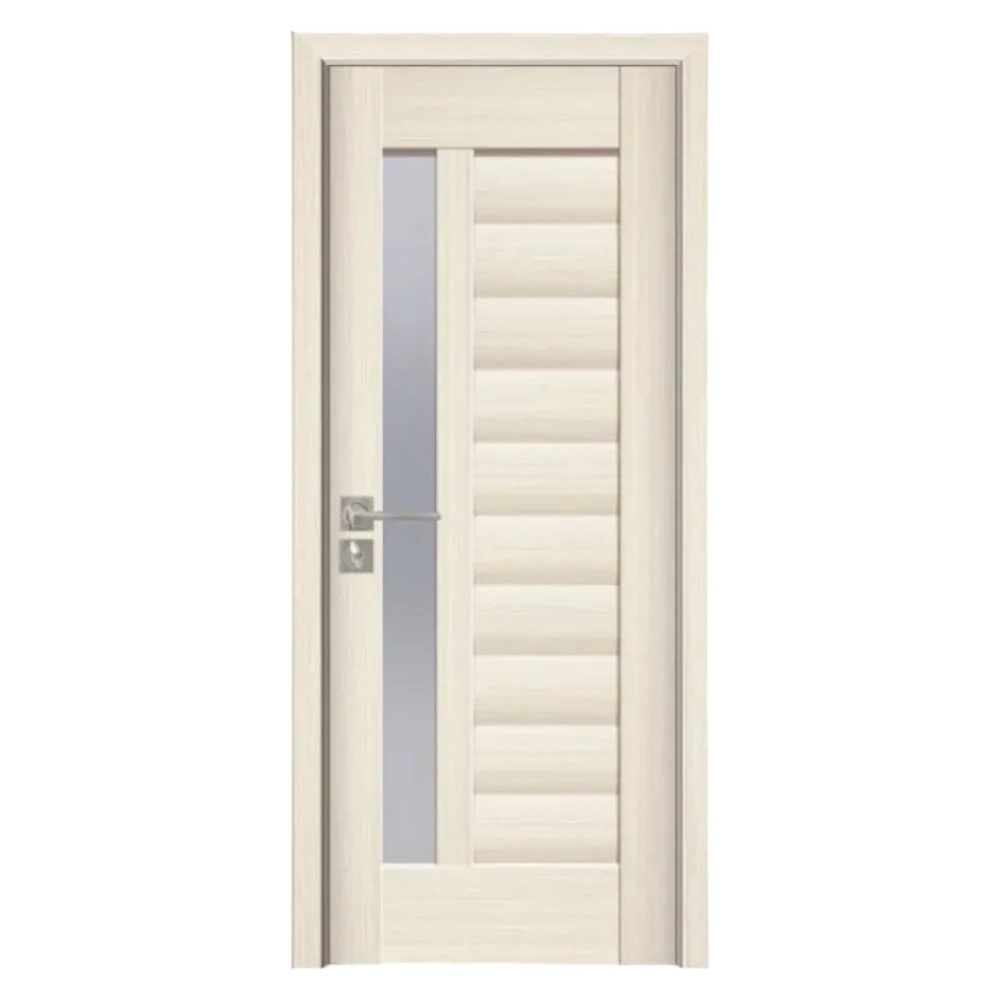 Usa Interior din MDF Novo Doors ND03 LUX PREMIUM, Cadru din Lemn Masiv, KIT COMPLET, Toc Reglabil de 10 CM INCLUS, Plinta pe Ambele Parti (Culoare: Crem, Dimensiune: 80 cm, Maner: Patrat argintiu crom, Toc: Reglabil 30 cm)