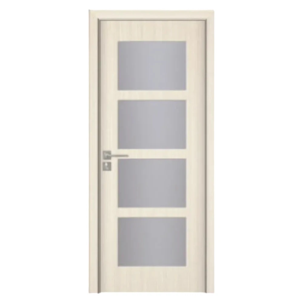 Usa Interior din MDF Novo Doors ND317, Cadru din Lemn Masiv, Geam Sablat, KIT COMPLET, Toc , Manere si balamale incluse (Culoare: Crem, Dimensiune: 60 cm, Toc: Reglabil 10 cm, Maner: Patrat auriu inchidere magnetica)
