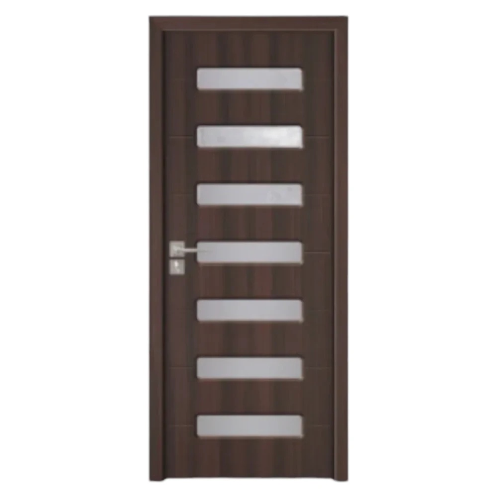 Usa Interior din MDF Novo Doors ND318, Cadru din Lemn Masiv, Geam Sablat, KIT COMPLET, Toc , Manere si balamale incluse (Culoare: Wenge, Dimensiune: 70 cm, Toc: Fix, Maner: Patrat auriu inchidere magnetica)