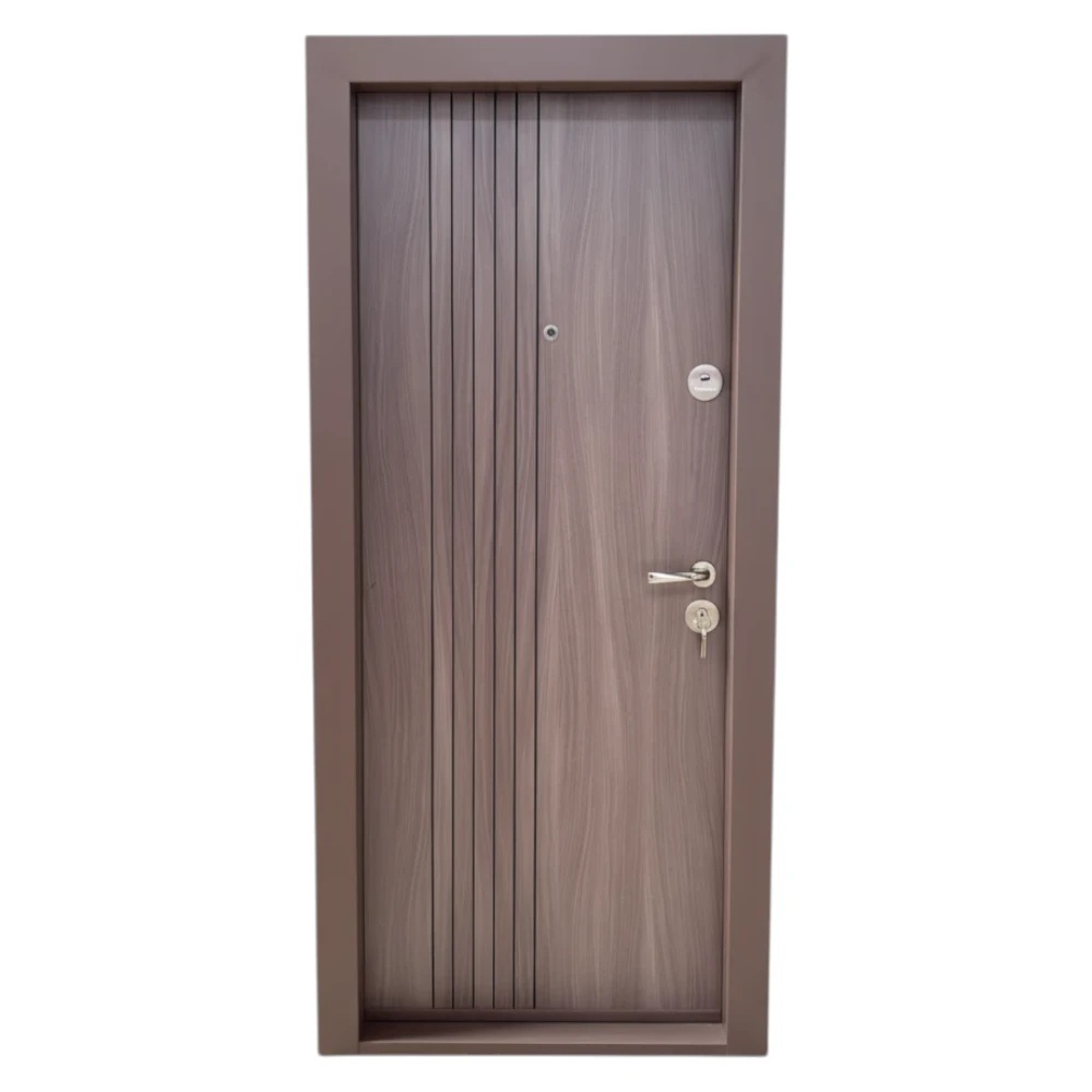 Usa metalica de apartament cu izolatie si vizor Novo Doors First Class NDS29, Deschidere Stanga Dreapta, Dimensiune 200X88 cm, Tabla 1.2 mm, Kit complet, Maron Tanganica (Sens deschidere: Stanga)