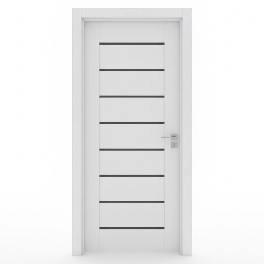 Usa Interior din MDF Novo Doors ND11 LUX PREMIUM, Cadru din Lemn Masiv, KIT COMPLET, Toc Reglabil de 10 CM INCLUS, Plinta pe Ambele Parti (Culoare: Alb mat, Dimensiune: 80 cm, Maner: Patrat negru inchidere magnetica, Toc: Reglabil 30 cm)
