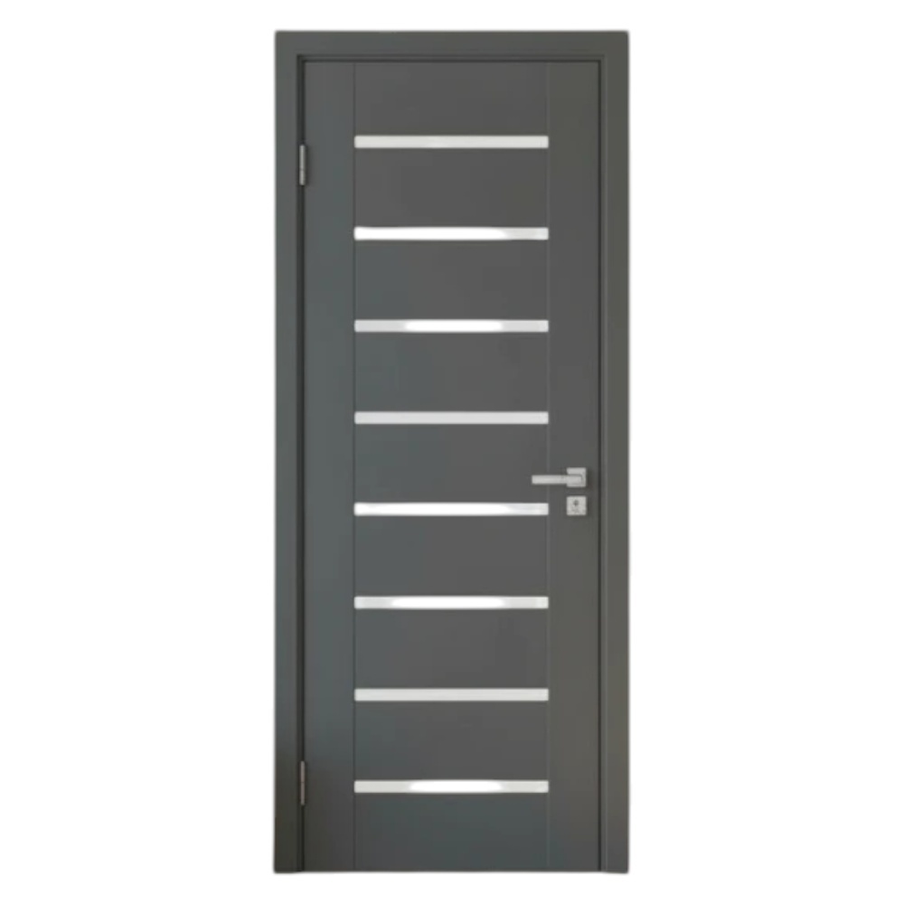 Usa Interior din MDF Novo Doors ND11 LUX PREMIUM, Cadru din Lemn Masiv, KIT COMPLET, Toc Reglabil de 10 CM INCLUS, Plinta pe Ambele Parti (Culoare: Gri Antracit, Dimensiune: 70 cm, Toc: Reglabil 10 cm, Maner: Patrat auriu inchidere magnetica)