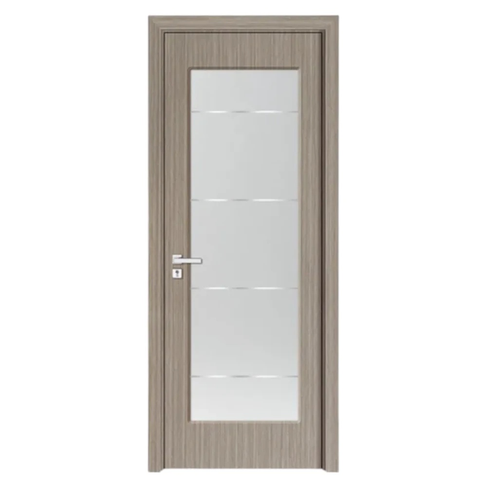 Usa Interior din MDF Novo Doors ND110-1, Cadru din Lemn Masiv, Geam Sablat, KIT COMPLET, Toc , Manere si balamale incluse (Culoare: Gri, Dimensiune: 80 cm, Maner: Standard, Toc: Fix)
