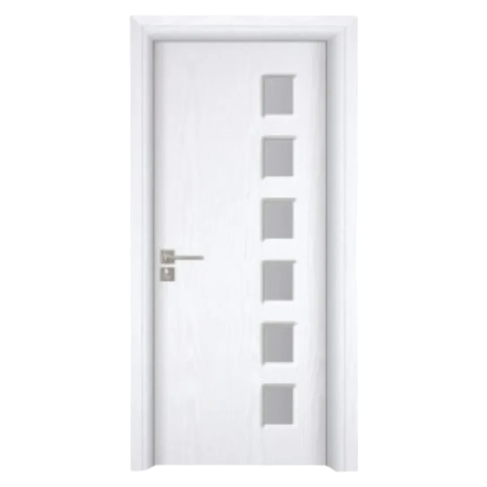 Usa Interior din MDF Novo Doors ND319, Cadru din Lemn Masiv, Geam Sablat, KIT COMPLET, Toc , Manere si balamale incluse (Culoare: Alb, Dimensiune: 60 cm, Toc: Fix, Maner: Patrat auriu inchidere magnetica)