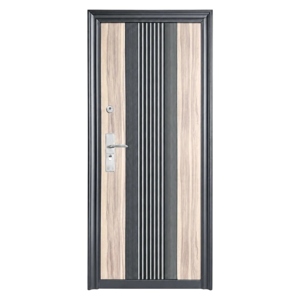 Usa metalica de exterior cu izolatie si vizor Novo Doors ND45, Deschidere Stanga Dreapta, tabla 0.5 mm, balamale si clanta incluse, toc de 7 cm, pentru case (Culoare: Gri Antracit cu insertie Stejar, Sens deschidere: Dreapta)