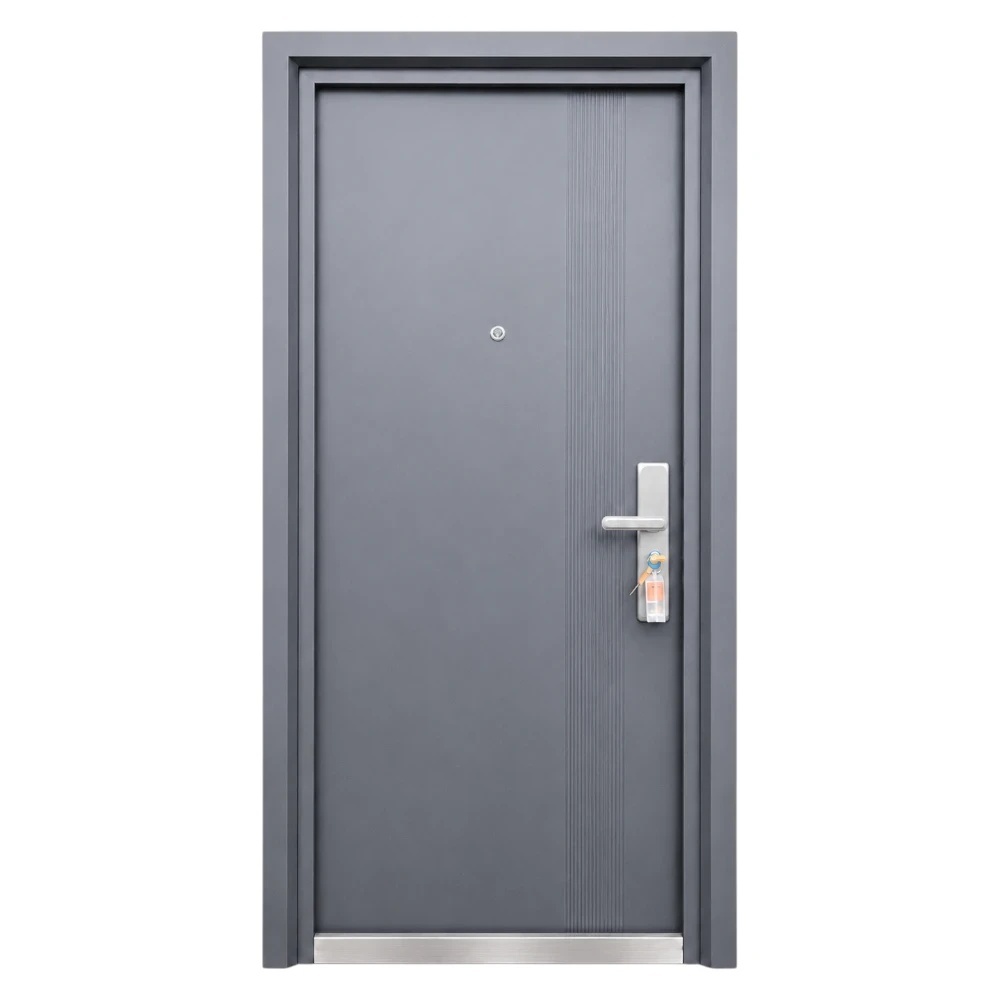 Usa metalica de exterior cu izolatie si vizor Novo Doors ND7006, tabla 0.7 mm, prag din inox, balamale si clanta incluse, pentru casa si apartament, Gri Antracit (Sens deschidere: Stanga)