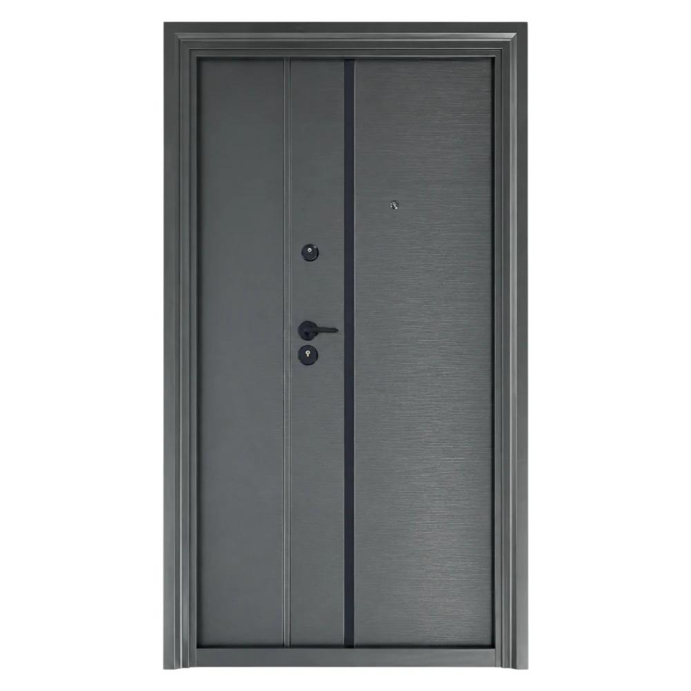 Usa metalica dubla de exterior cu izolatie si vizor Novo Doors ND50D, Deschidere Stanga Dreapta, Dimensiune 120x200 cm, Tabla 0.7 mm, pentru case, Gri (Sens deschidere: Dreapta)