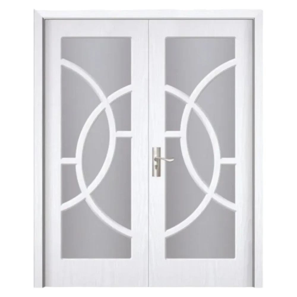 Usa Dubla de Interior din MDF Novo Doors ND220, Geam Sablat, Cadru din Lemn Masiv, KIT COMPLET, Toc , Manere si balamale incluse (Culoare: Alb, Dimensiune: 140 cm,, Maner: Patrat negru inchidere magnetica, Toc: Fix)