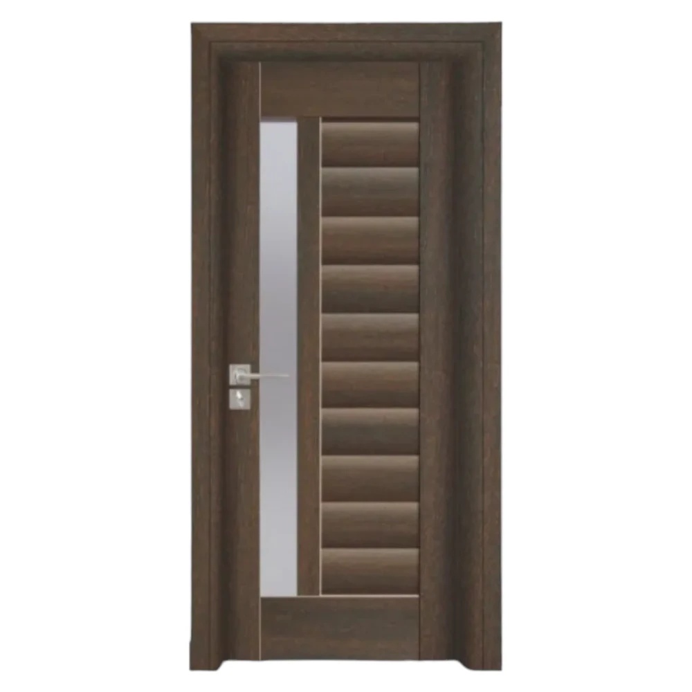 Usa Interior din MDF Novo Doors ND03 LUX PREMIUM, Cadru din Lemn Masiv, KIT COMPLET, Toc Reglabil de 10 CM INCLUS, Plinta pe Ambele Parti (Culoare: Wenge, Dimensiune: 80 cm, Maner: Patrat negru inchidere magnetica, Toc: Reglabil 30 cm)
