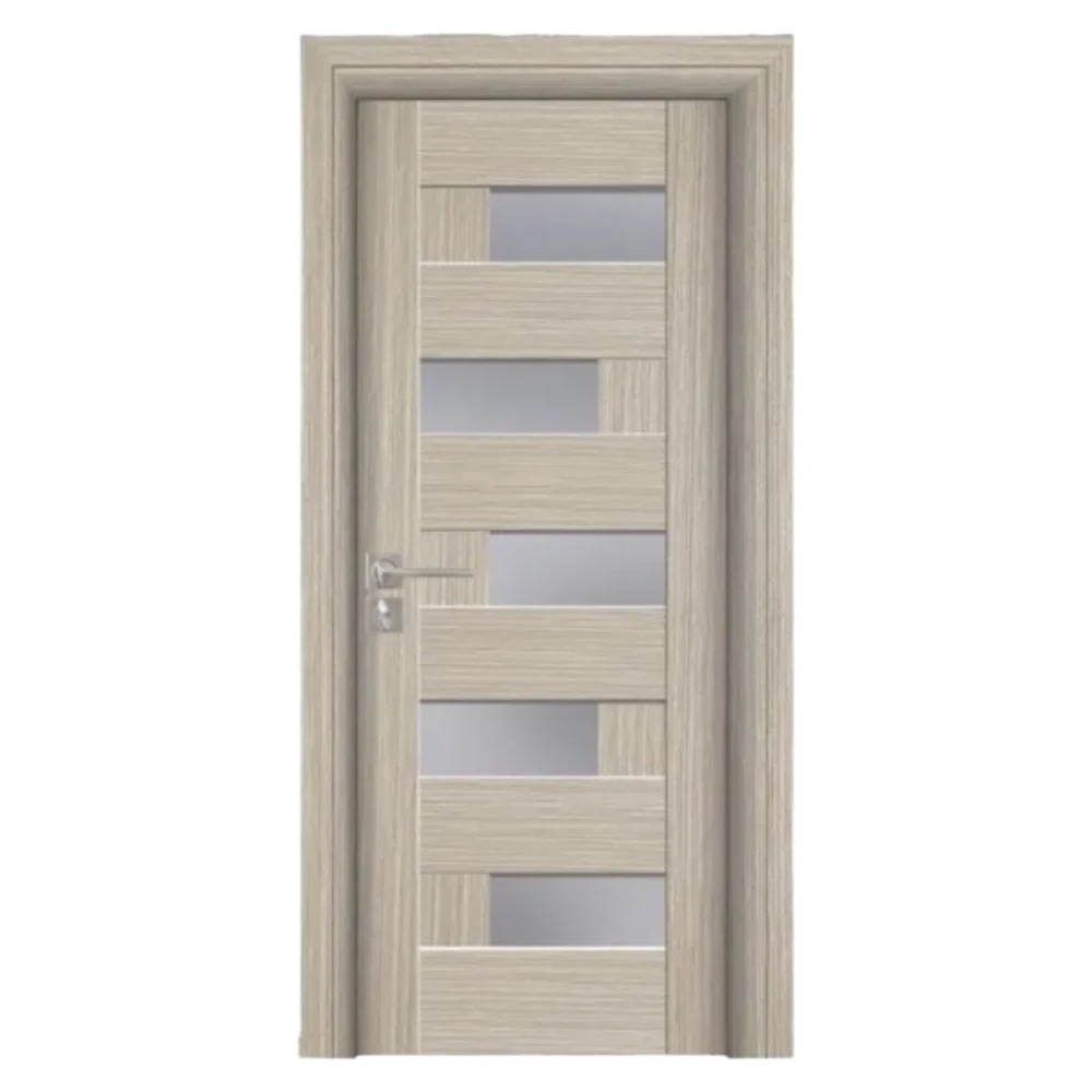 Usa Interior din MDF Novo Doors ND05 LUX PREMIUM, Cadru din Lemn Masiv, KIT COMPLET, Toc Reglabil de 10 CM INCLUS, Plinta pe Ambele Parti (Culoare: Gri, Dimensiune: 70 cm, Maner: Patrat negru inchidere magnetica, Toc: Reglabil 30 cm)