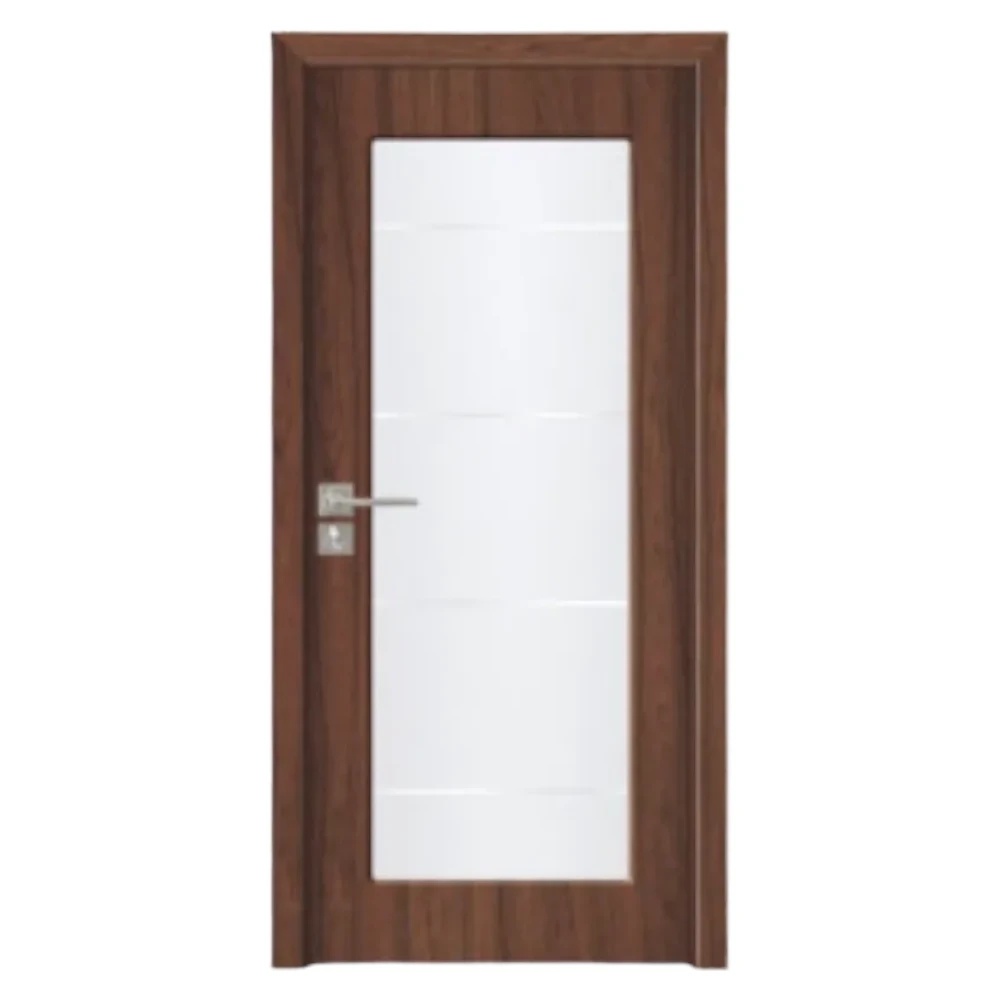 Usa Interior din MDF Novo Doors ND110-1, Cadru din Lemn Masiv, Geam Sablat, KIT COMPLET, Toc , Manere si balamale incluse (Culoare: Nuc, Dimensiune: 70 cm, Toc: Reglabil 30 cm, Maner: Patrat auriu inchidere magnetica)