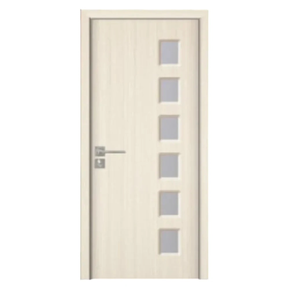 Mărește imaginea pentru Usa Interior din MDF Novo Doors ND319, Cadru din Lemn Masiv, Geam Sablat, KIT COMPLET, Toc , Manere si balamale incluse (Culoare: Crem, Dimensiune: 80 cm, Maner: Patrat argintiu crom, Toc: Reglabil 10 cm)