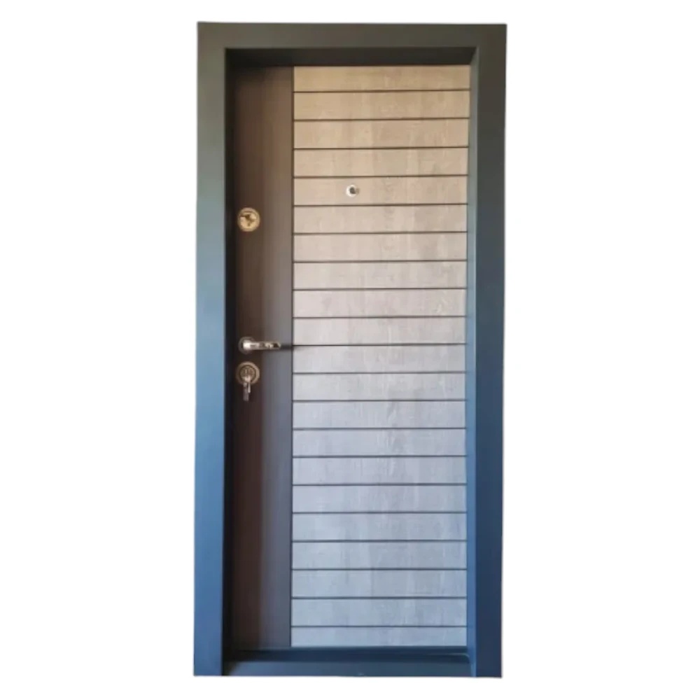 Usa metalica de apartament cu izolatie si vizor Novo Doors First Class NDFC19, Deschidere Stanga Dreapta, Dimensiune 200X88 cm, Tabla 1.2 mm, Kit complet, Gri antracit cu gri deschis (Sens deschidere: Dreapta)