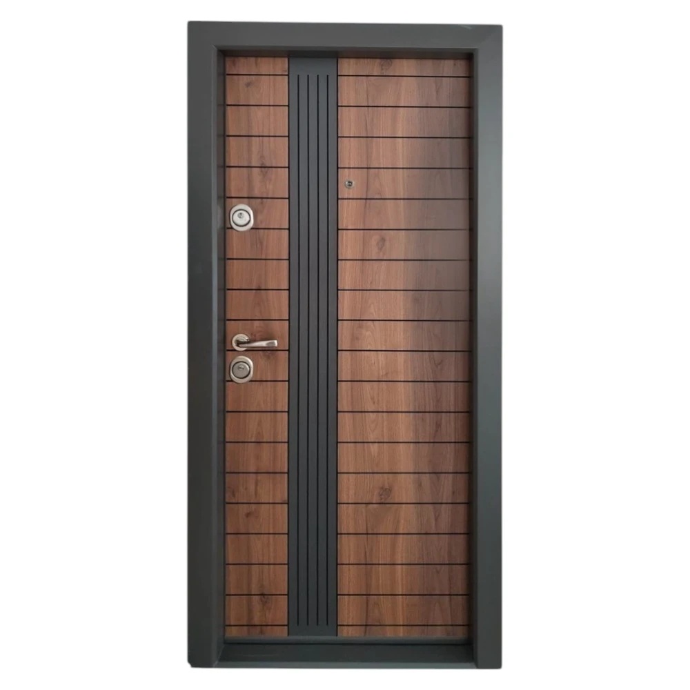 Usa metalica de apartament cu izolatie si vizor Novo Doors First Class NDS20, Deschidere Stanga Dreapta, Dimensiune 200X88 cm, Tabla 1.2 mm, Kit complet, Wenge cu insertie Gri antracit (Sens deschidere: Dreapta)